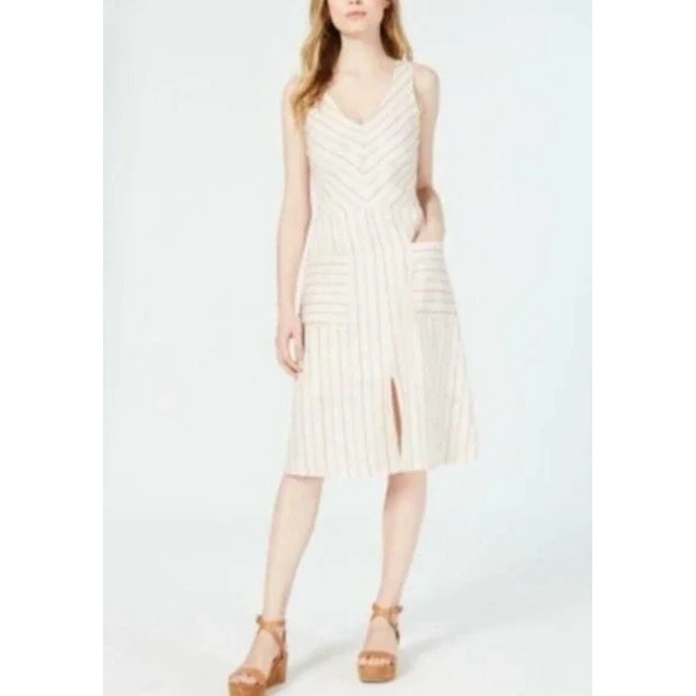 Monteau Anthropologie Linen Blend Pinstripe Sundress M dress Summer Travel Beach